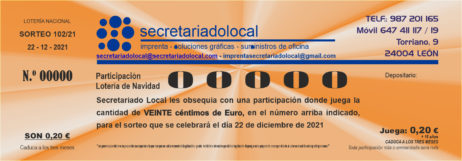 participaciones de lotería diseño propio 21x7,3 cms. impresión color